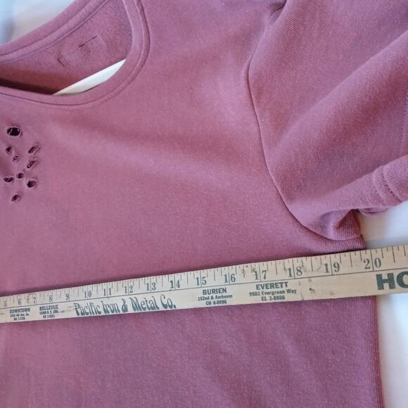 Alphalete Womens L Short Sleeve Sweatshirt Top Longline Distressed Athleisure - Picture 10 of 10